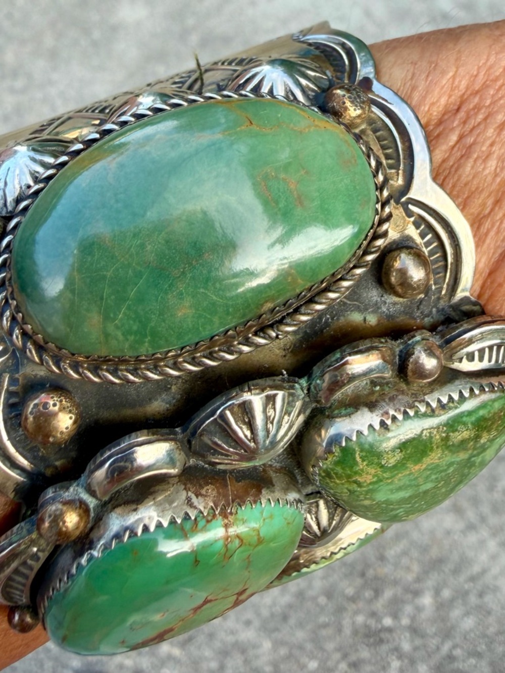 Genuine Turquoise/Sterling Silver Cuff Bracelet, Artist Stamped - Picture 4 of 8